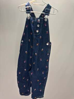Zara Girls Floral Embroidered Denim Overalls Size 3 Years